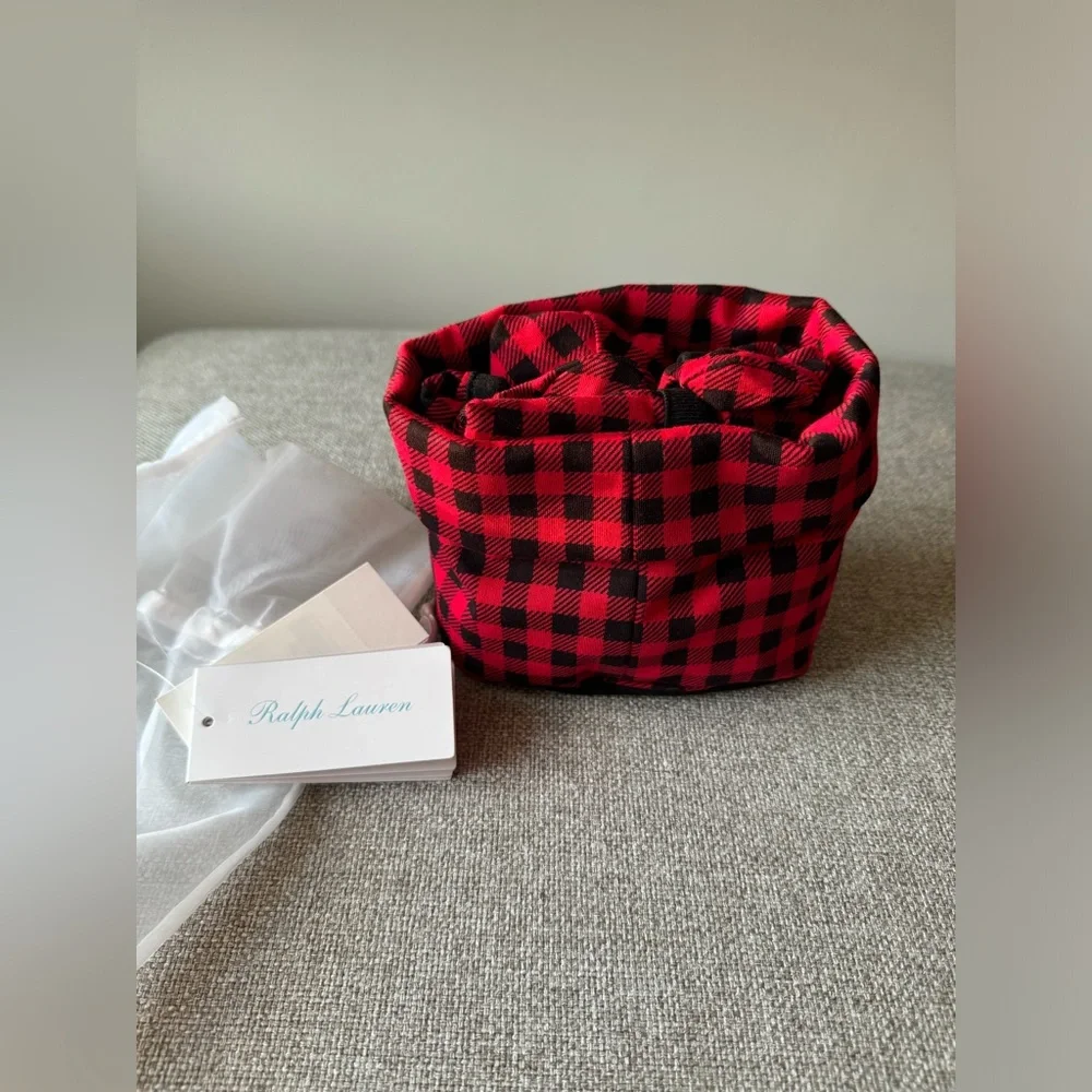 New Baby Ralph Lauren Plaid Footie,Hat,Bib & Bag Gift Set